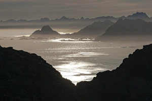 View from Glomtinden mountain over the Henningsvaersund on the Vestvagoy island