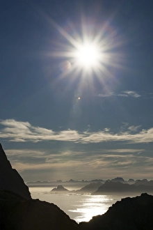 View from Glomtinden mountain over the Henningsvaersund on the Vestvagoy island