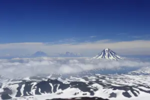 Category Mountain Landscapes Prints: View from the Gorely volcano to the Tolmachev Dol and Opala volcanoes