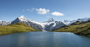 View of Grindelwald Glacier, Bachalpsee with summits of the Schreckhorn and Finsteraarhorn