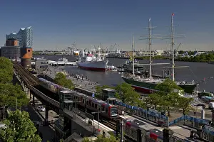 View of Hamburg harbour with museum ship Cap San Diego