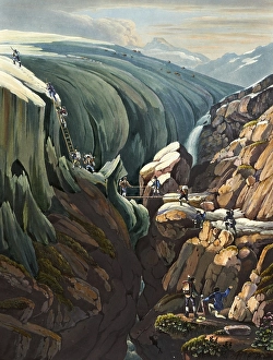 View from hell near the Vogelberg and the Rheinwald glacier, Graubuenden, Switzerland, view from around 1830, digitally restored reproduction of a 19th century model by Johann Ludwig Bleuler (12 February 1792 - 28 March 1850)