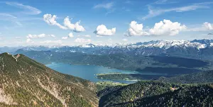 View from Herzogstand to Walchensee with Lake Walchensee