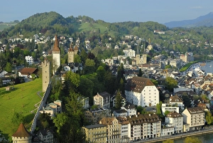 View of the historic centre with the historic Town Wall
