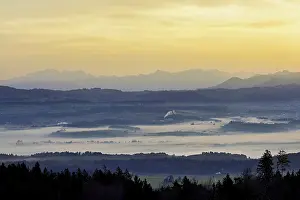 View from Horben of the Reuss Valley covered in fog