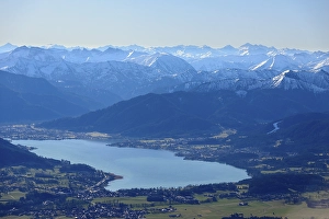 Category Mountain Landscapes Prints: View from the hot air balloon of Tegernsee and Karwendel