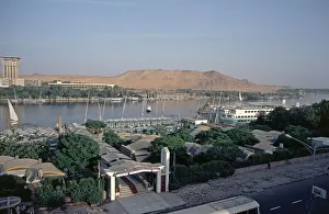 View from a hotel on Elephantine Island, Nile, Aswan, Nile Valley, Egypt, September 1989, vintage, retro, old, historic, Africa