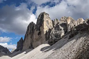 View of the iconic Drei Zinnen mountains in the South Tirolese Dolomite alps
