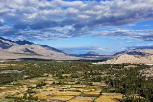 View of Indus valley from Thiksey gompa in Himalayas