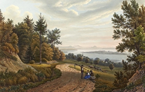 View of the island of Reichenau in Lake Constance, Germany, view around 1830, digitally restored reproduction of a 19th century model by Johann Ludwig Bleuler (12 February 1792 - 28 March 1850), Swiss draughtsman and painter, Europe