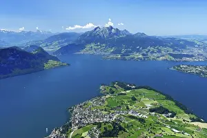 View from Kaenzeli of the village of Weggis on Lake Lucerne