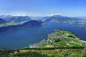 View from Kaenzeli of the village of Weggis on Lake Lucerne