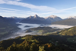 View from Kneifelspitze mountain across Berchtesgaden towards Watzmann and Hochkalter mountains