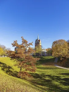 View of the Kropeliner Tor in the Hanseatic city of Rostock in autumn<br> View of the Kr