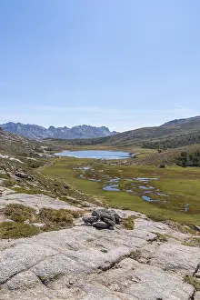 View over Lac de Nino with the mountain landscape of Restonica in the background
