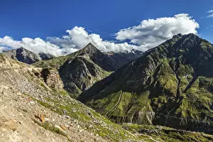 View of Lahaul valley from descend from Rohtang La pass
