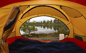 Category Scandinavia Prints: View of Lake Femund from the inside of a tent