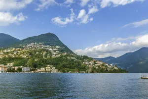 View of Lake Lugano and surrounding mountains