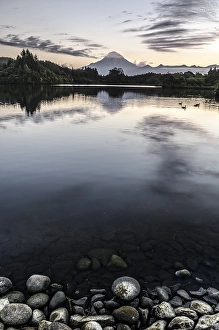 Category Mountain Landscapes Prints: View over a lake towards Mt. Egmont, Mt