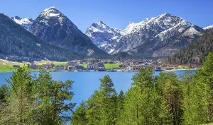 View across the lake to Pertisau and the Karwendel mountains