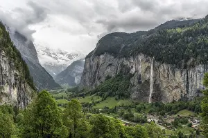 View of Lauterbrunnen village and Staubbach Waterfall