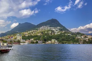 View of Lugano lake with Monte Bre mountain