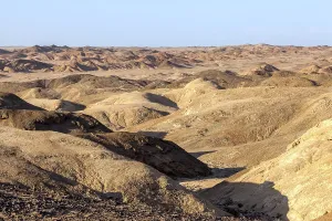 View over the lunar landscape near Swakopmund in the evening light
