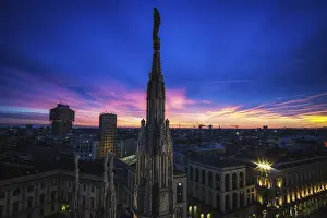 View of Milan and top of Duomo viewed from Milan Duomo rooftop
