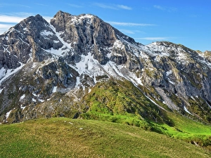View of Monte Cernera at Passo di Giau, snow, mountain pass in the Dolomites, Belluno, Italy, Europe
