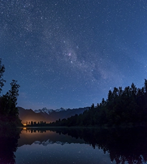 Category Mountain Landscapes Prints: View of Mount Cook and Mount Tasman with starry sky and Milky Way
