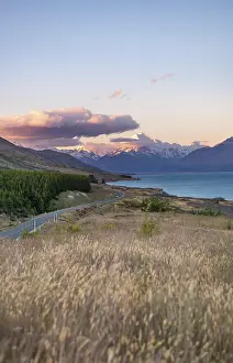 View of Mount Cook at sunset, Lake Pukaki