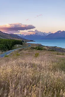 View of Mount Cook at sunset, Lake Pukaki