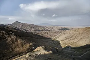 View of mountain landscape and pass road at Tyibel Pass