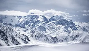 View of mountain panorama with mountain peaks of the Bernina Group