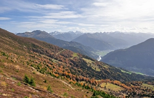 View of the mountain panorama and the Upper Inn Valley in the morning light