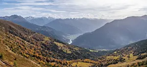 View of the mountain panorama and the Upper Inn Valley in the morning light