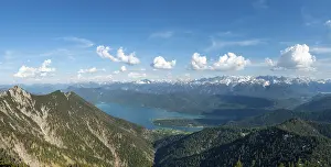 View of mountain panorama with Walchensee and Karwendel mountains
