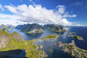 View from the mountain Reinebringen to fishing village Reine
