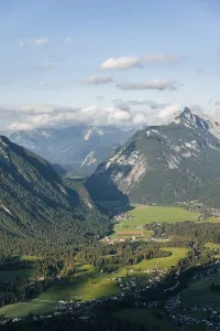 View over mountain valley, Leutasch with Arnspitze and Karwendel