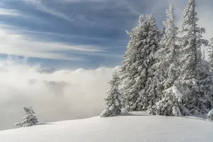 View from Mountain Wannenkopf near Nagelfluhkette in winter above the clouds