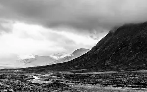 View of Mountains from Glencoe Road in Black and White