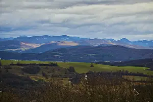View over the mountains and hills in Winter