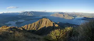 View of mountains and lake from Mount Roy
