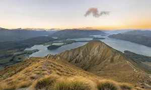 View of mountains and lake from Mount Roy