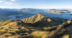 View of mountains and lake from Mount Roy