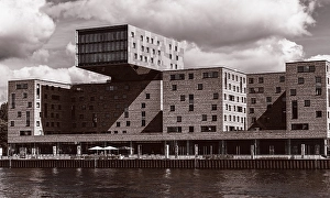 View of the Musikhotel on Stralauer Strasse street as seen from the Spree river
