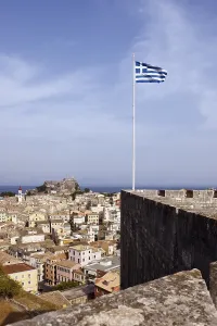View from New Fortress over the historic town centre of Corfu
