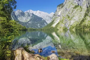 View of the Obersee lake in Berchtesgadener Land in Bavaria