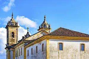 Back view of old catholic church of the 18th century located in the center of the famous