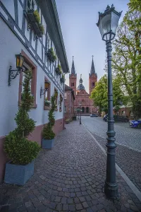 View of an old town, half-timbered houses and streets in a town